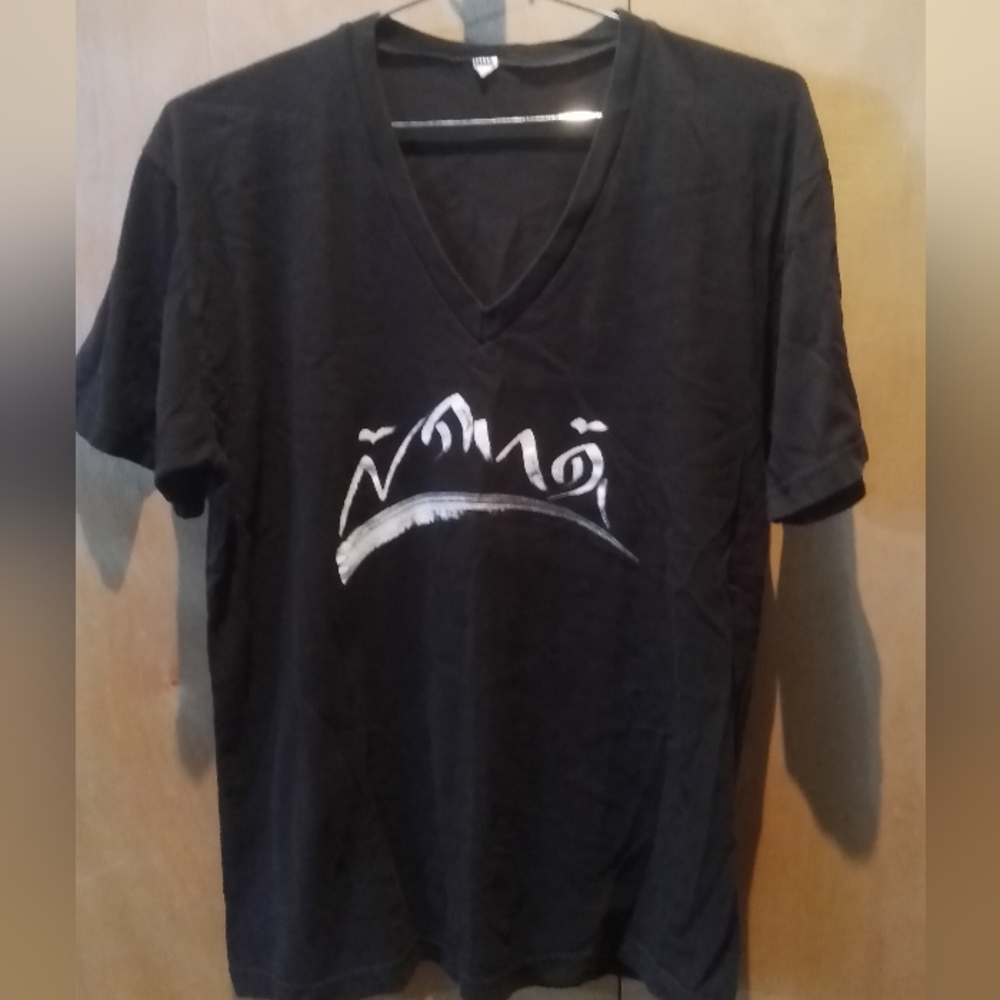 Vintage Tourist Black V-Neck T-Shirt with White Graphic, Size M. (Tibet?)